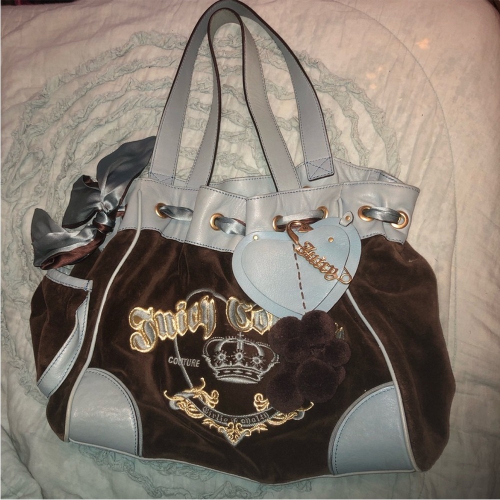 Juicy Couture Vintage Blue and Brown Shoulder Bag